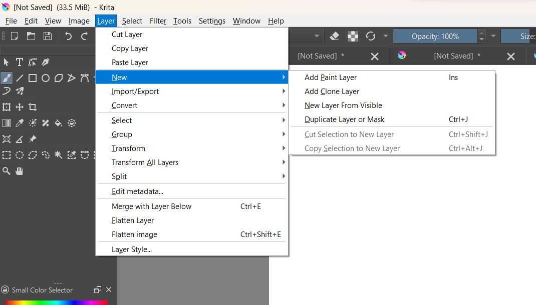 Create New Layer from Toolbar